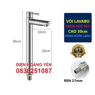 vòi lavabo 1 đường lạnh 30cm inox 304
