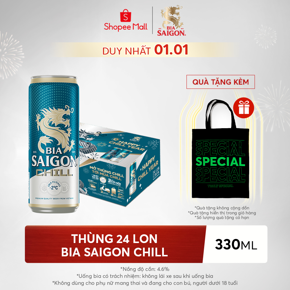 Thùng 24 lon bia Sài Gòn Chill - 330ml/lon