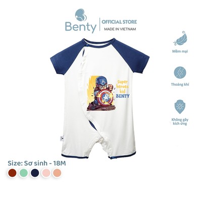 Body cộc cài lệch BENTY in hình siêu nhân BT049 mềm mịn mát, body ngủ cho bé trai bé gái cao cấp