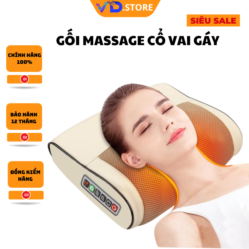 Gối Massage Cổ Vai Gáy, Máy Massage Hồng Ngoại 20 Bi Cao Cấp Hỗ Trợ Mát Xa Toàn Thân Hiệu Quả-vd.store