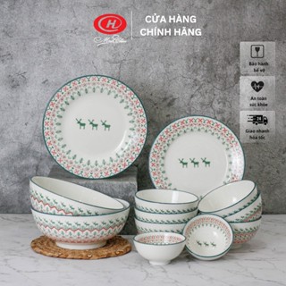 Bộ bát đĩa sứ 12 món họa tiết Giáng sinh - Sứ Minh Châu