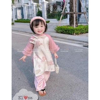 Áo dài bé gái 7-30kg họa tiết hoa sen nhẹ nhàng BBShine, Áo dài cho bé chất liệu vải tơ phối quần lụa đáng yêu – AD010