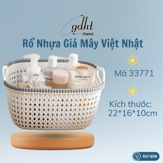 Rổ nhựa giả đan mây có quai cầm Việt Nhật 33771, Giỏ nhựa giả mây đa năng đựng mỹ phẩm trái cây - Huytuan3010