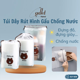 Túi dây rút đựng giày dép quần áo đồ lót chống nước hình gấu brown (BCB03)