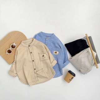 Set bộ sơ mi bé trai cổ tàu phối túi ngực cực xinh bé đi học đi chơi, chất liệu cotton mềm mịn Miniumbaby SB1788