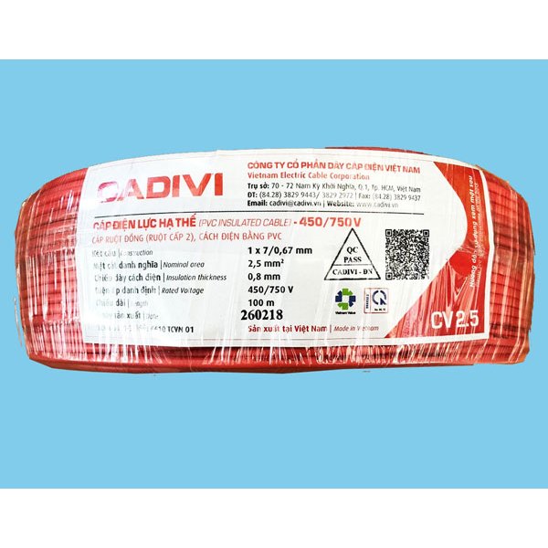 bán lẻ 1m - Dây điện Cadivi đơn CV 2.5mm bán lẻ 1m- (Hàng chính hãng)