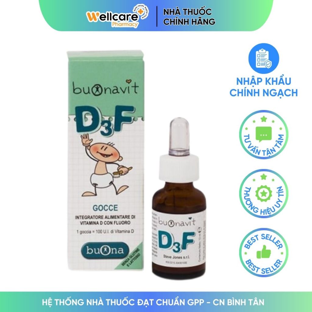 Siro Buonavit D3F [Chính hãng] – Lọ 12ml bổ sung vitamin D3 và Fluor cho trẻ sơ sinh&amp;trẻ nhỏ, giúp xương răng chắc khỏe