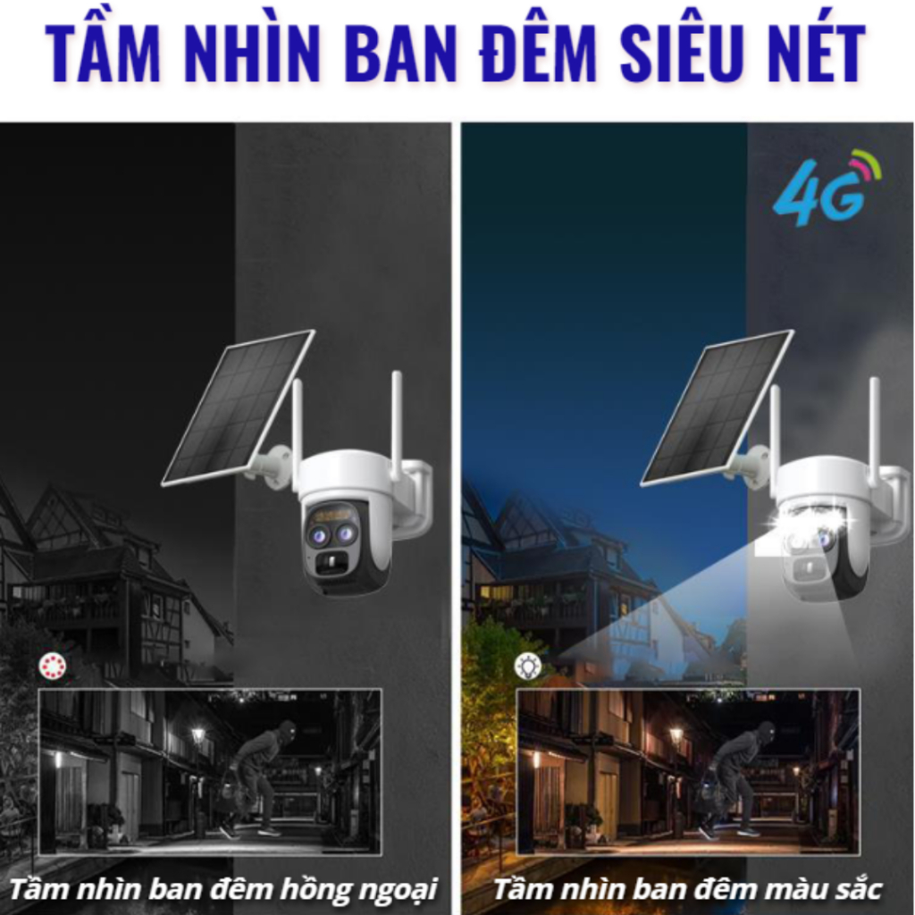 Camera Mini 4G Doscom DA-2.1 Sử Dụng Năng Lượng Mặt Trời - Giám Sát An Ninh 360 độ - Đàm Thoại 2 Chiều - Tặng Kèm Sim 4G