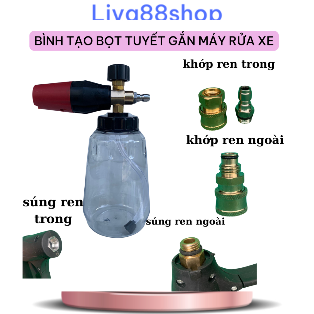 Bình xịt tạo bọt tuyết cầm tay rửa xe 1l kèm theo bộ bi(bình đục)