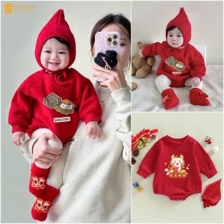  Body Noel KÈM MŨ,Body Rồng Đỏ Chất Nỉ Bông Ấm Áp Siêu Đáng Yêu Cho Bé Từ 0-12 Tháng 