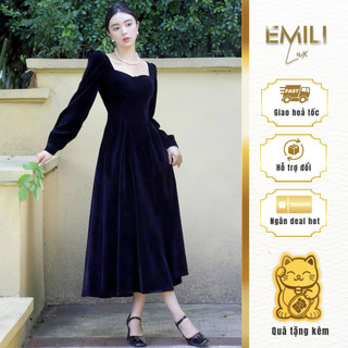 Đầm váy xuông Emili dáng dài tay có cổ vuông 3 màu [V112]