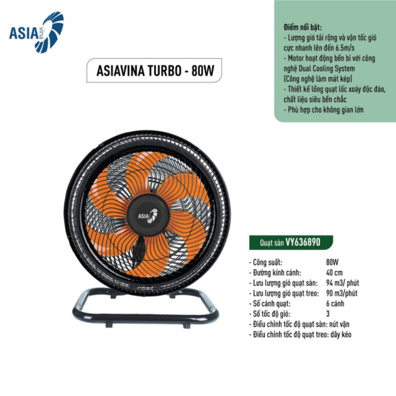  Quạt sàn Asia TURBO PLUS vy636792   VY636892  6 cánh 90W  quạt êm và mát xa 