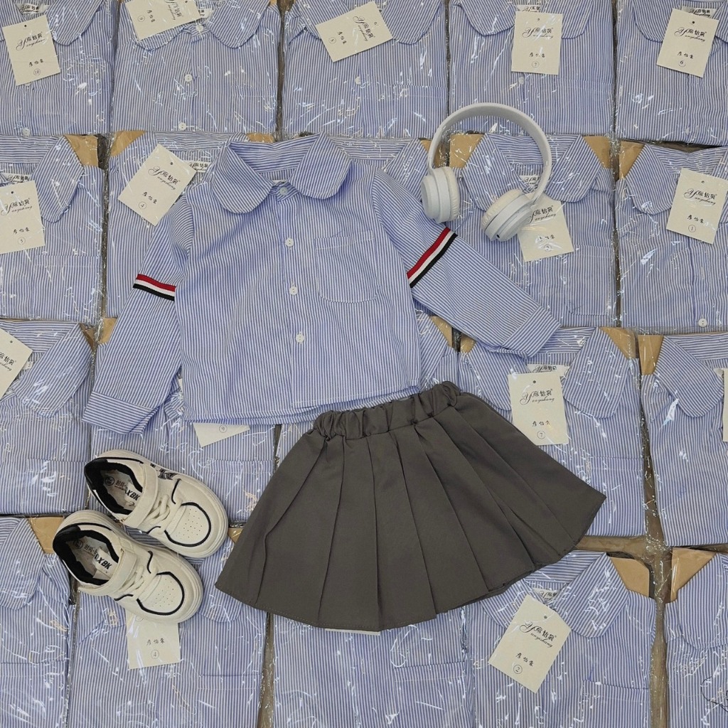 Sét chân váy kèm áo sơmi cho bé gái xịn sò từ 8-25kg