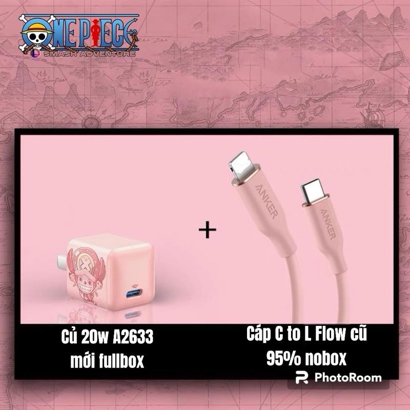 Bộ sạc 20w Anker One Piece Chopper màu hồng, Củ mới fullbox + cáp Flow cũ 95% sạc nhanh PD 20w