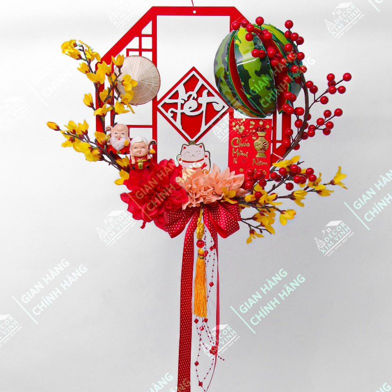 Vòng Hoa Trang Trí Tết 40cm Kèm Đèn H77