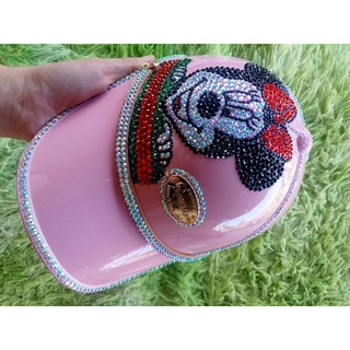 Nón bảo hiểm đính đá chuột Mickey(màu hồng)
