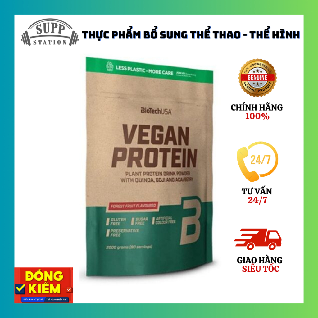 [CHÍNH HÃNG] Sữa Whey Protein Thực Vật BIOTECHUSA VEGAN PROTEIN - 2KG - KHÔNG ĐẬU NÀNH, THÀNH PHẦN TỪ NHIỀU NGUỒN RAU CỦ