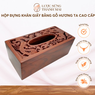 Hộp Đựng Khăn Giấy Bằng Gỗ Hương Ta Cao Cấp Rồng Phượng Tinh Xảo  | LƯỢC SỪNG THANH MAI