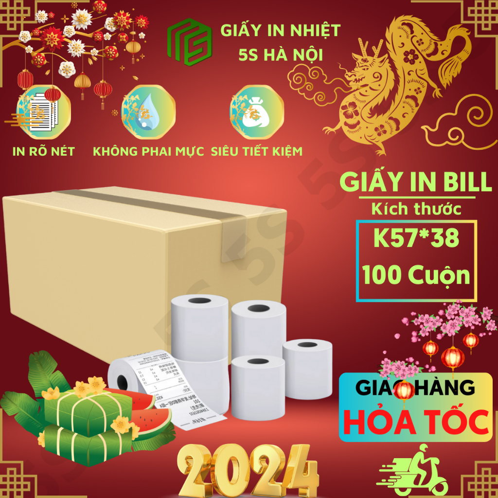 Combo 1 thùng giấy in bill K57x38 dùng cho máy pos taxi quán cafe siêu thị