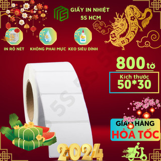 Giấy in nhiệt in tem trà sữa khổ 50x30mm