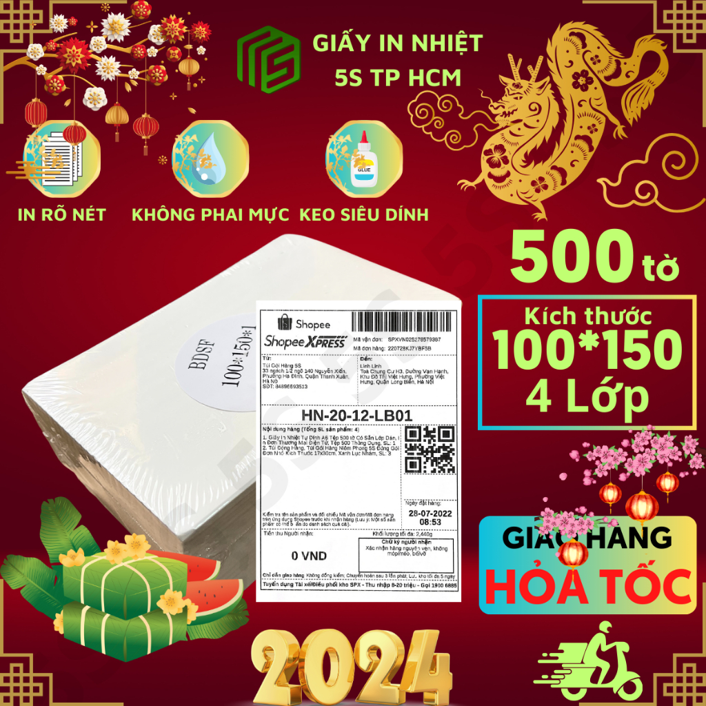 Giấy In Nhiệt 5S Khổ A6 500 tờ In Bill, In Đơn Hàng Thương Mại Điện Tử Siêu Rẻ