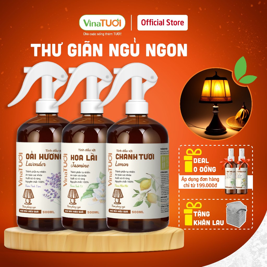 Chai Xịt Thơm Phòng Ngủ Lưu Hương Lâu Dễ Ngủ VINA TƯƠI 100ml/500ml Tinh Dầu Phòng Ngủ Hoa Lài, Bạc Hà, Cam Sả, Lá Xông