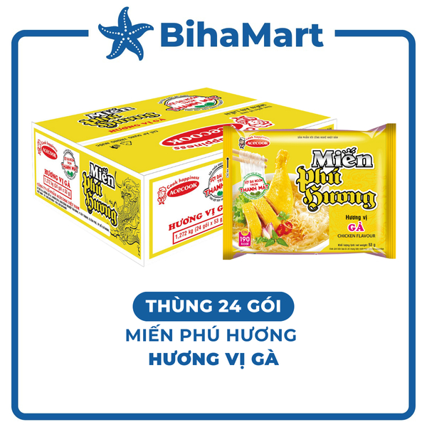 [THÙNG 24 GÓI] - ACECOOK - Miến Phú Hương vị Gà, Miến gói NƯỚC vị Gà Phú Hương, Miến đậu xanh Phú Hương vị Gà (53g/gói)