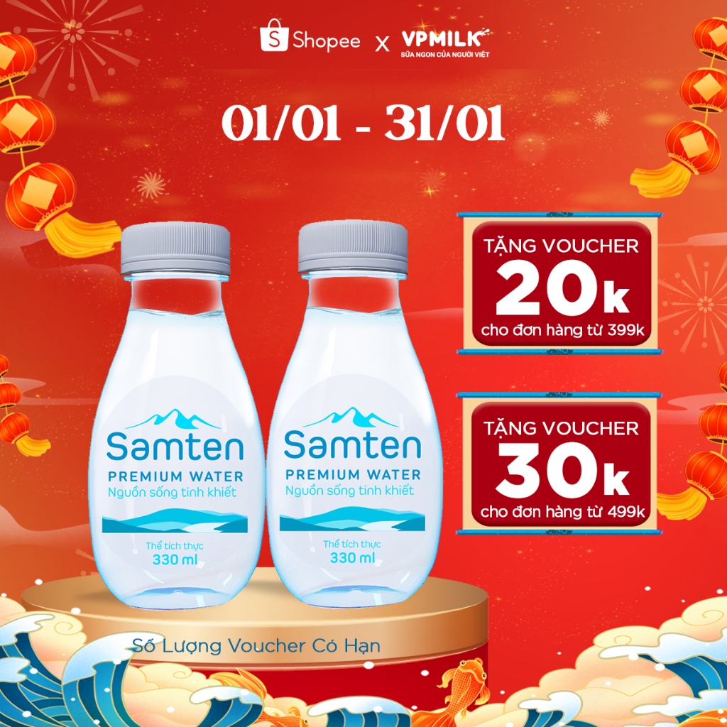 Nước uống tinh khiết cao cấp Samten Premium Water thể tích 330ml (thùng 24 chai)