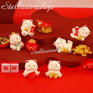 Tượng mèo may mắn decor sen đá, chậu cây, bàn học, trang trí bánh kem