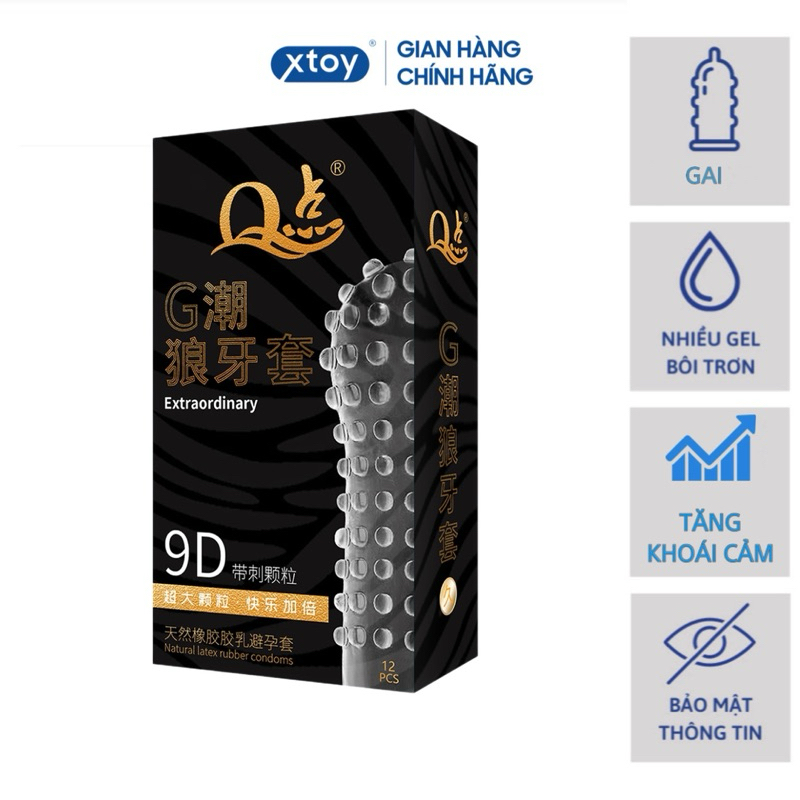 Bao cao su gai EXTRAORDINARY gai 9D, nhiều gân gai và gel bôi trơn, mỏng, hàng cao cấp, hộp 12 bcs