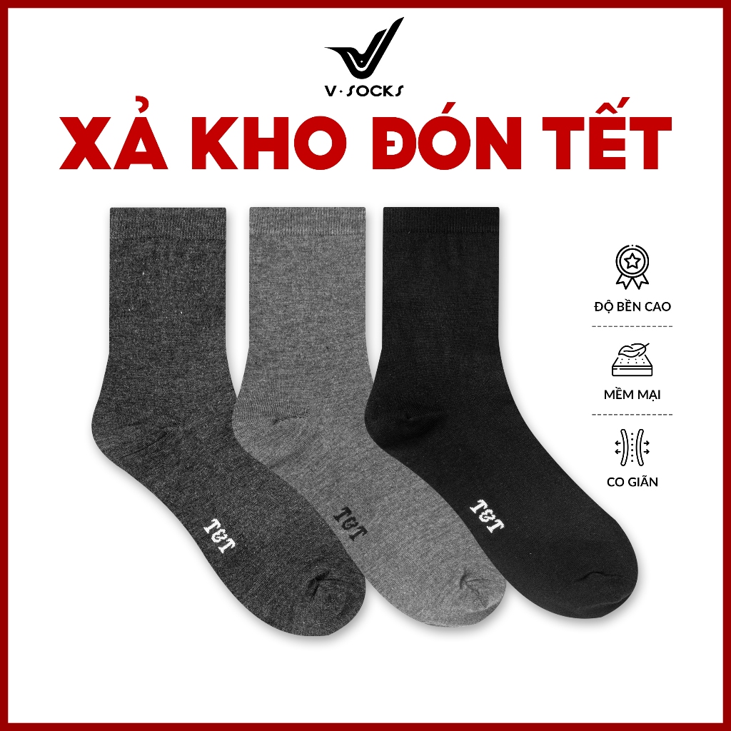 Tất Vớ Nam Nữ Phổ Thông Cổ Cao Màu Trơn V-SOCKS Giá Rẻ Chất Liệu Cotton Dày Dặn Thấm Hút Ôm Chân - TTCC01
