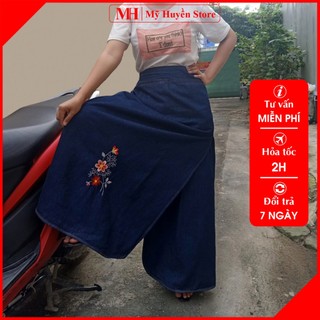 Váy Chống Nắng Cao Cấp Vải Jean Dày Dặn Thêu Hoa Anh Đào Có Túi Và Nút Bấm Chân Mỹ Huyền Store