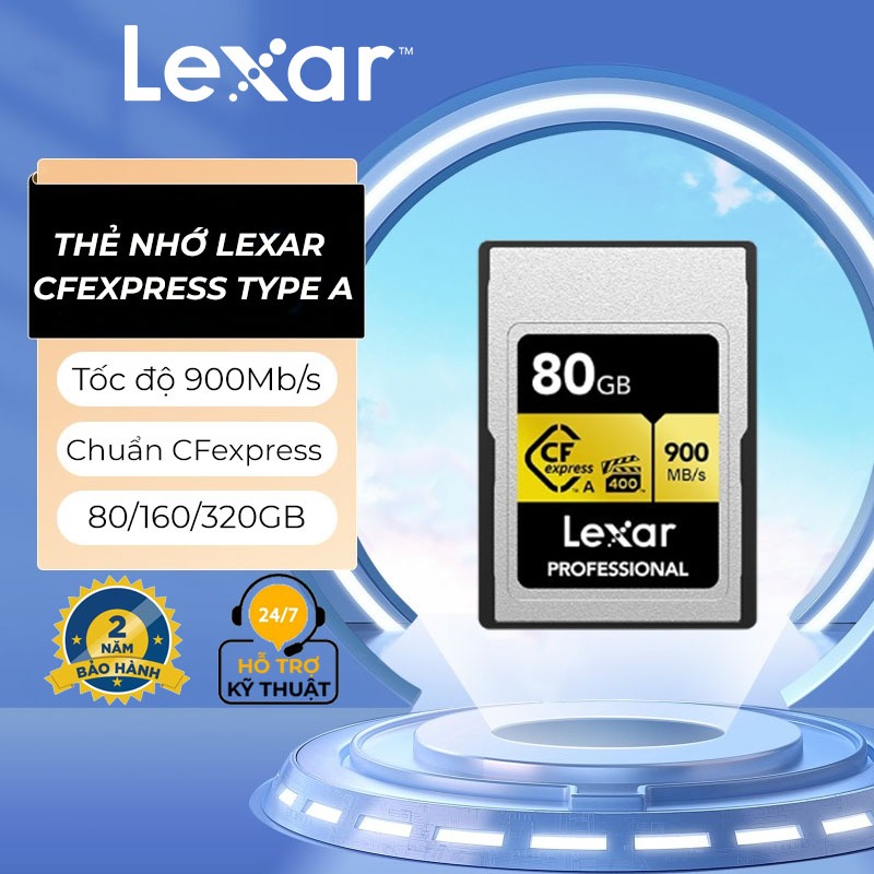 Thẻ nhớ CFexpress Type A 80GB/160GB/320GB Lexar GOLD Series cho máy ảnh/máy quay, video chất lượng 8K, tốc độ 900MB/s