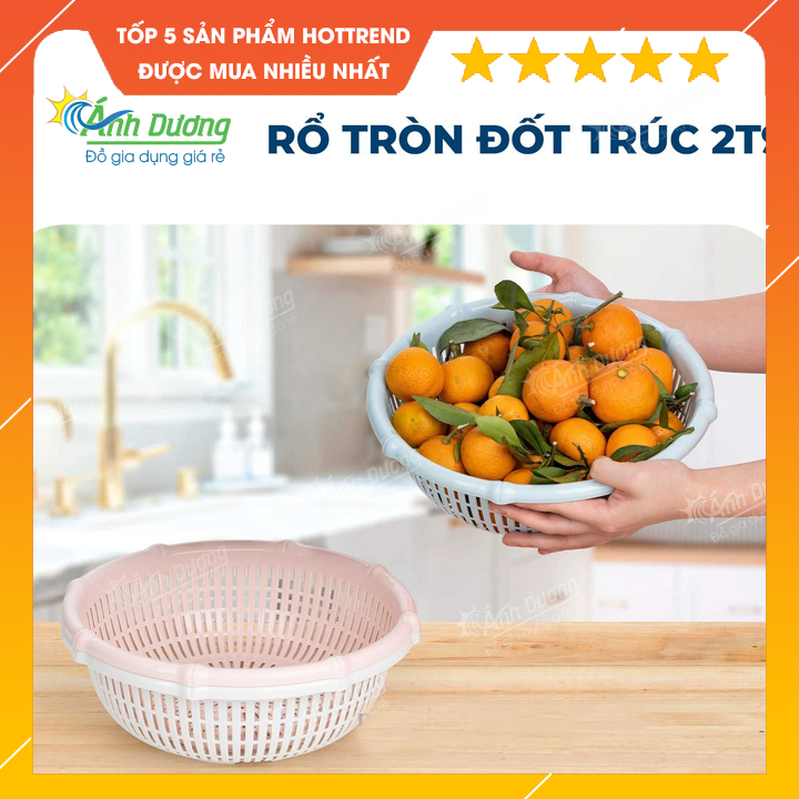 Rổ nhựa tròn đốt trúc đựng đồ đa năng Việt Nhật 25cm