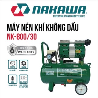 Máy nén khí không dầu NAKAWA NK800/30 công suất 850W, dung tích bình 30L