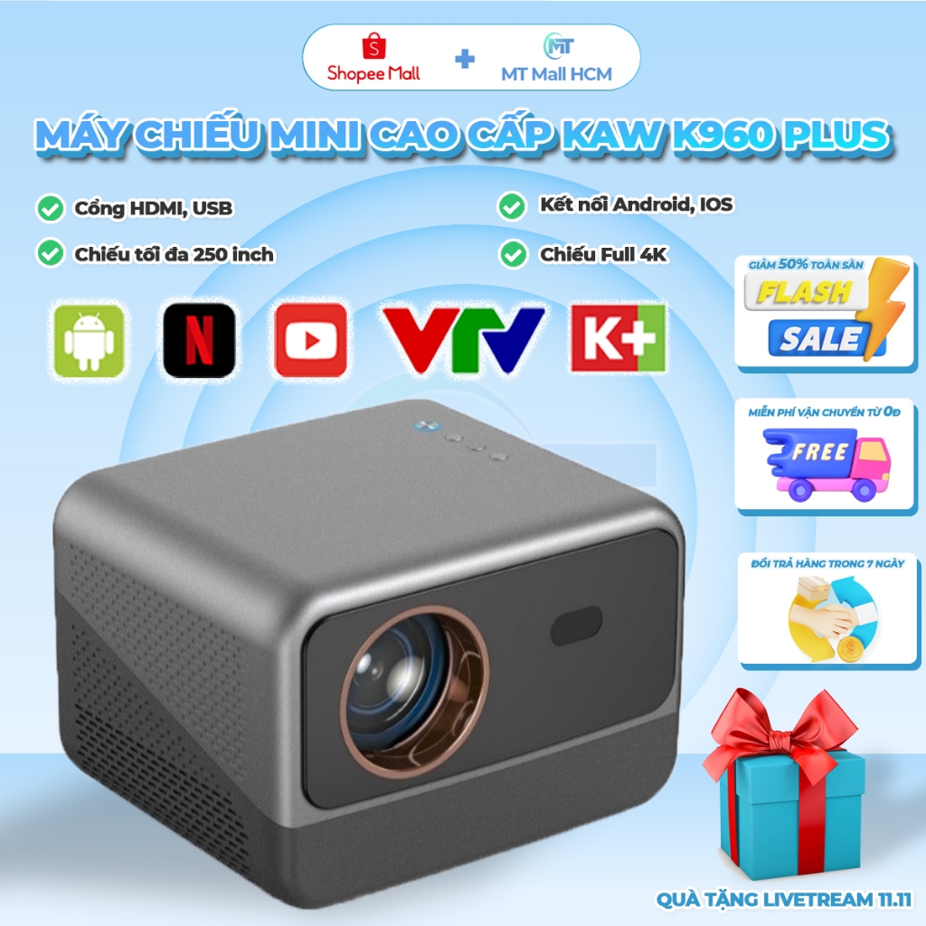 Máy Chiếu Cao Cấp 2023 Chính Hãng KAW KP960, Máy Chiếu 4K, Độ Sáng Cao, Tích Hợp Androi, Bảo Hành 12 Tháng