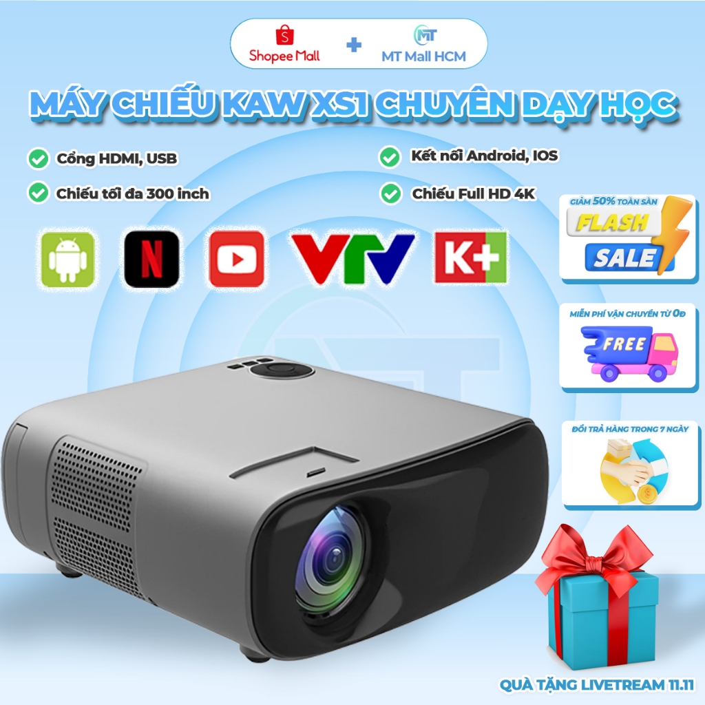 Máy Chiếu 4K KAW XMAX10 (XS1) Chiếu Siêu Nét, Cao Cấp Chính Hãng, Xem Phim Giải Trí, Dạy Học, Văn Phòng, Đa Năng
