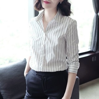 Áo sơ mi nữ dài tay phối sọc màu mẫu VX01 Thời trang nữ thanh lịch Chất kate mềm không nhăn không phai màu
