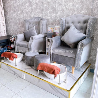 Ghế sofa tân cổ điển nữ hoàng - ghế nail cho tiệm xinh xinh kèm đôn