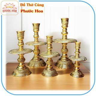 Đôi chân nến đồng cao cấp màu vàng bóng các cỡ - Đồ thờ cúng Phước Hoa
