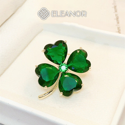 Ghim cài áo nam nữ Eleanor Accessories hình cỏ 4 lá đính đá phụ kiện thời trang trâm cài 5263