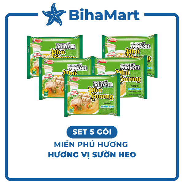 [SET 5 GÓI] - ACECOOK - Miến Phú Hương vị Sườn heo, Miến gói NƯỚC vị Sườn heo Phú Hương, Miến đậu xanh Phú Hương vị Sườn