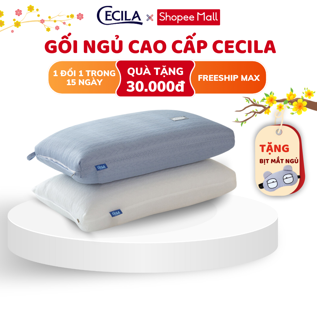 Gối ngủ gòn tinh khiết CECILA 50x70cm (1 cái), nguyên liệu cao cấp, khả năng hút ẩm tốt, không gây kích ứng da