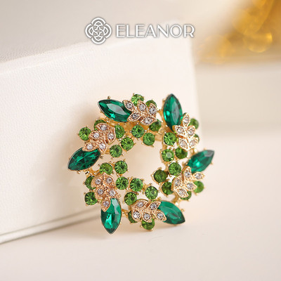 Ghim cài áo nam nữ Eleanor Accessories vòng lá đính đá xanh phụ kiện thời trang trâm cài 5509