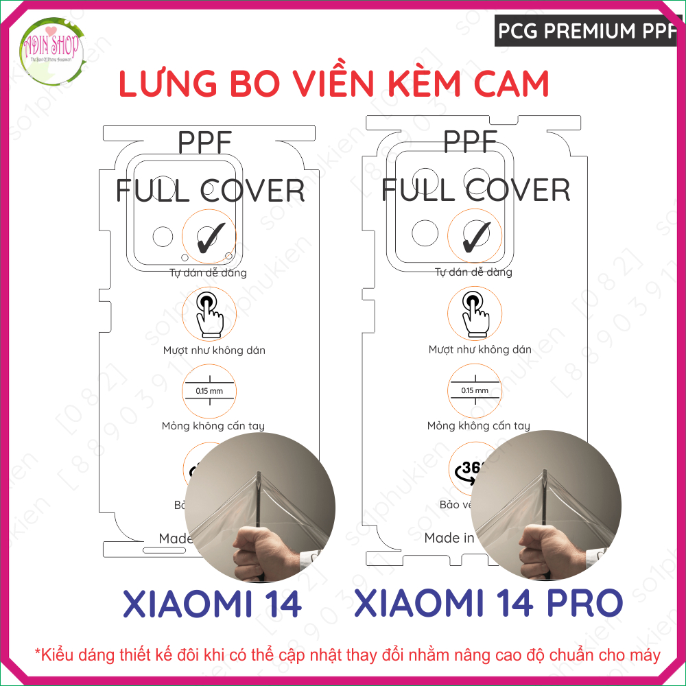 Dán PPF Xiaomi 13/ 13 pro/ 14/ 14 Pro cho màn hình,mặt lưng, full viền loại trong, nhám chuẩn xịn