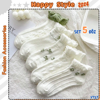 Tất vớ cổ ngắn sét 5 đôi tất chân nam nữ cổ bèo phong cách hàn quốc happystyle vt17