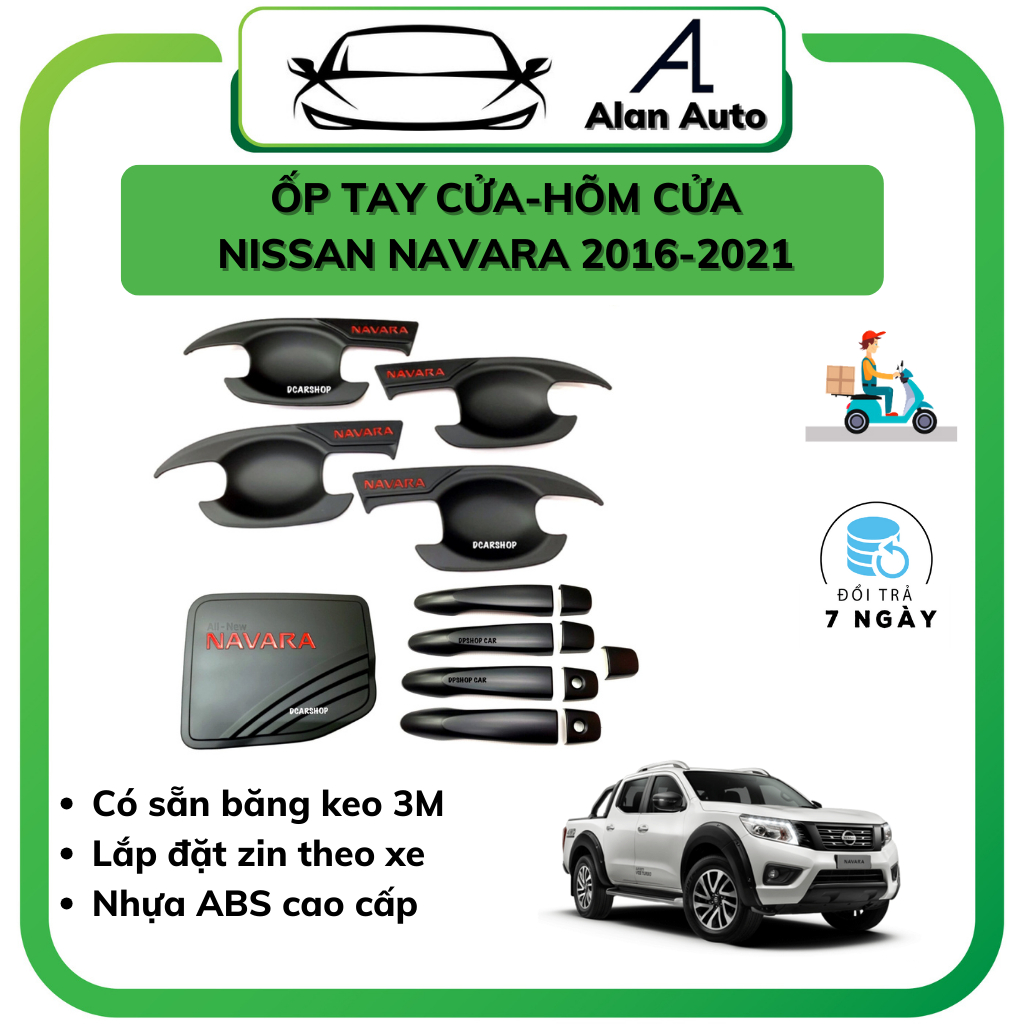Ốp tay nắm cửa, hõm cửa ô tô NISSAN NAVARA 2016- 2021, Chất liệu nhựa đen ABS