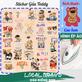 Stiker hình ủi quần, áo Gấu Teddy 5CM ủi bằng bàn là, bàn ủi TD6