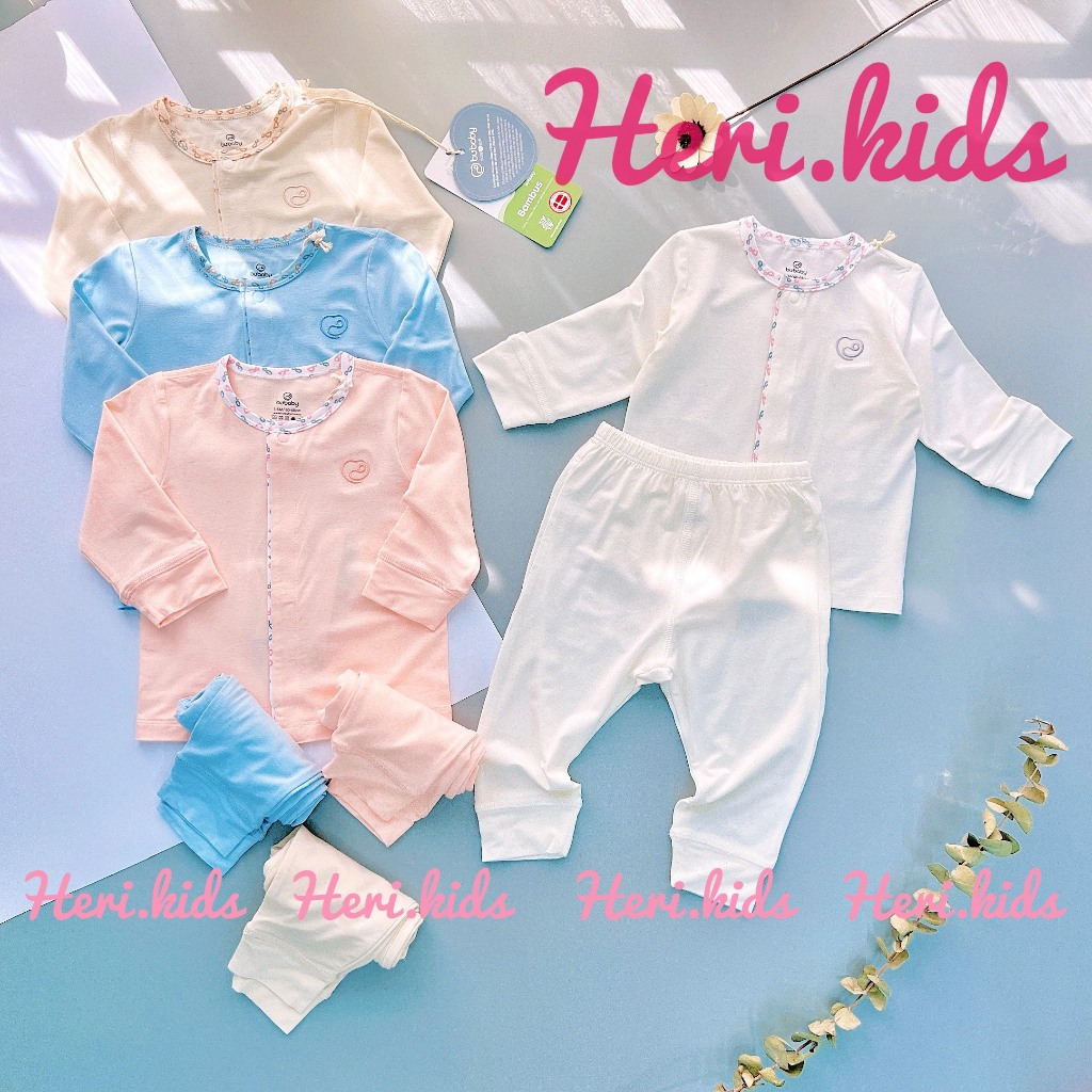 Bộ dài tay cài giữa sợi tre bambus BU cho bé 0m - 9m