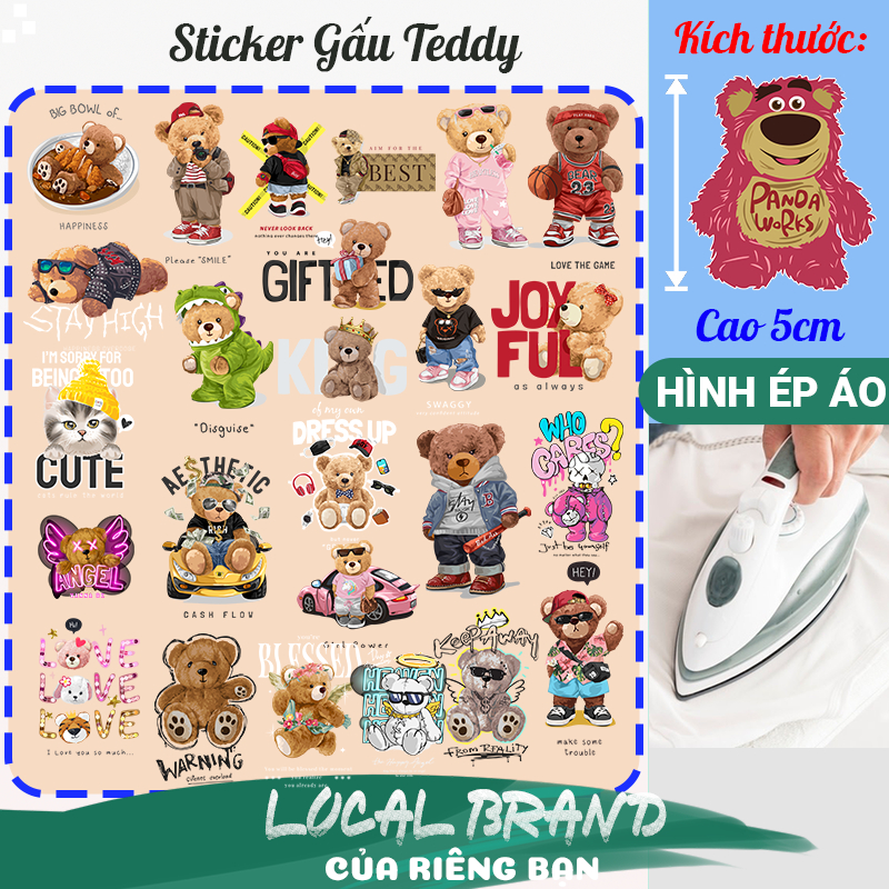 [Hình ủi, ép nhiệt] Stiker hình ủi quần, áo Gấu Teddy 5CM ủi bằng bàn là, bàn ủi TD8